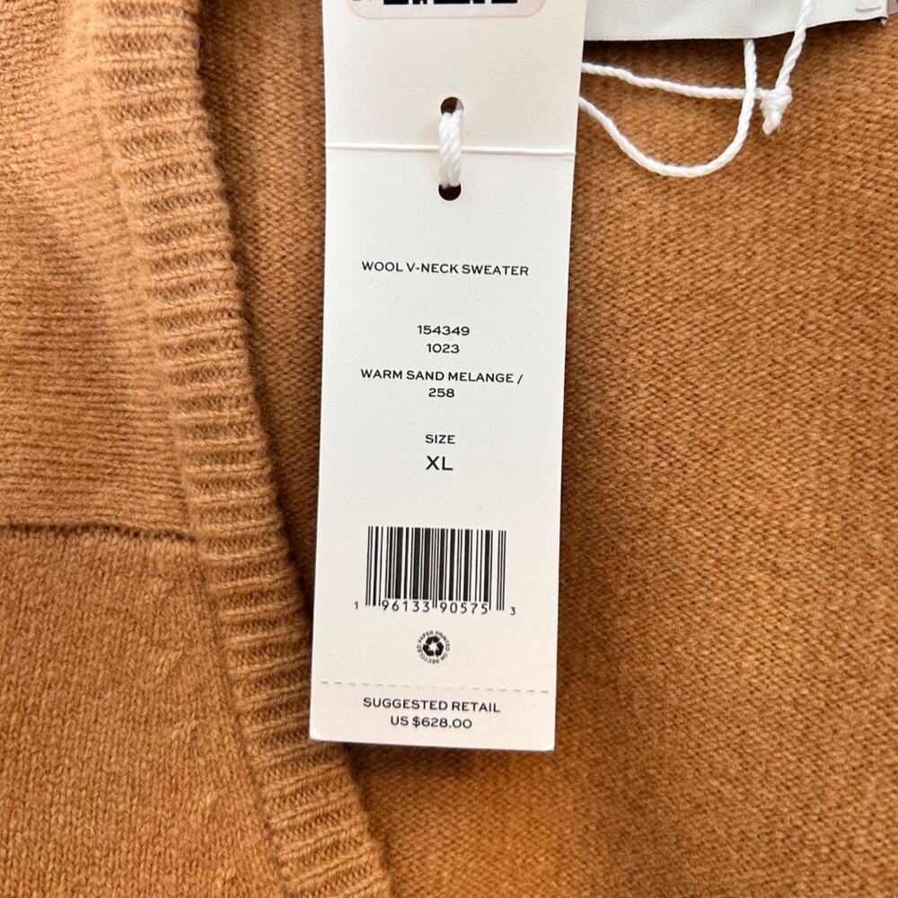 Tory Burch Wool V Neck Sweater Scrunch Sleeve XL NWT Warm Sand Melange - Picture 9 of 9